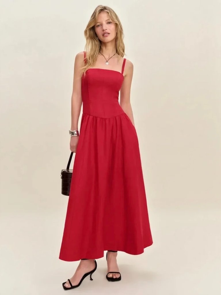 Reformation Katarin Linen Red Dress